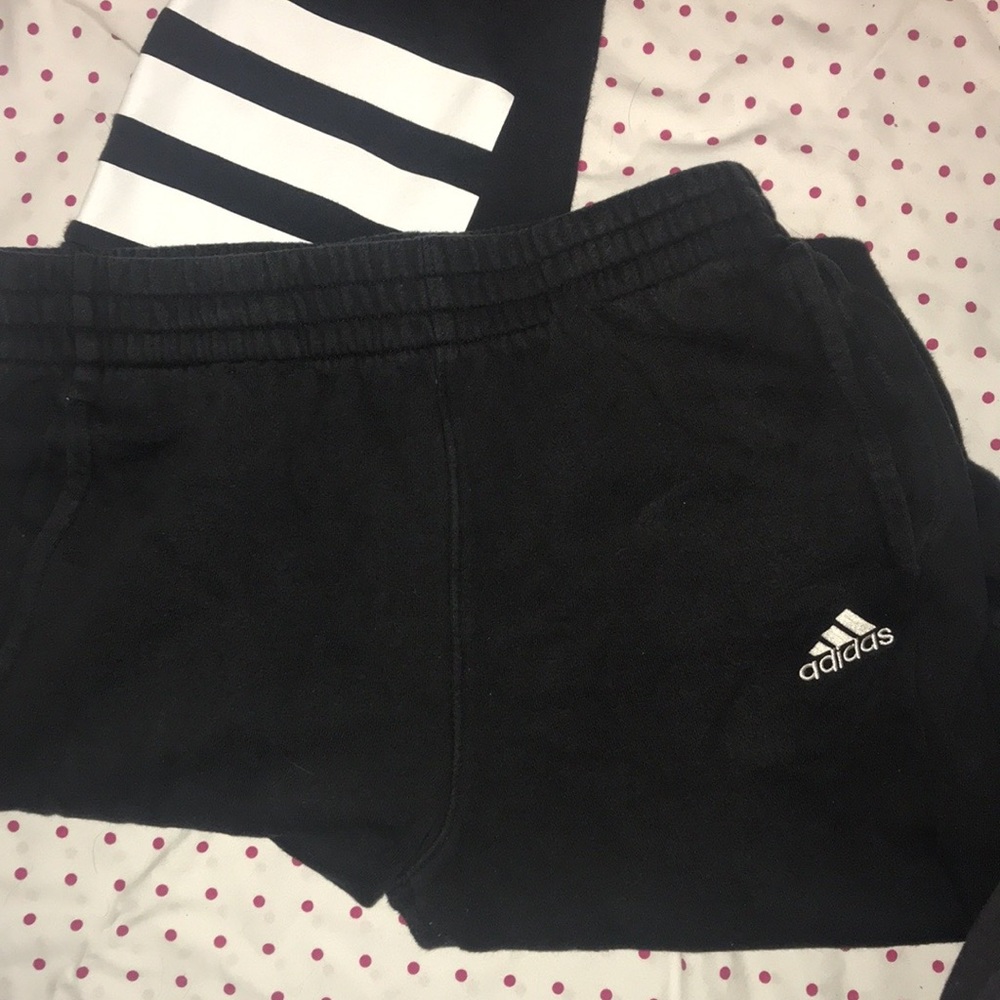 Adidas boy’s black joggers with white stripe detail size LG 14/16